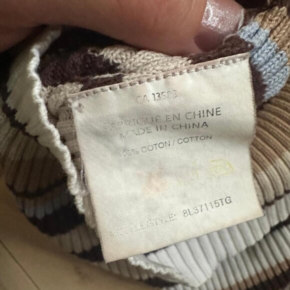 Vintage Blumind Striped Turtleneck – Y2K Ribbed Knit Top in Brown, Blue Cream - Picture 7 of 7